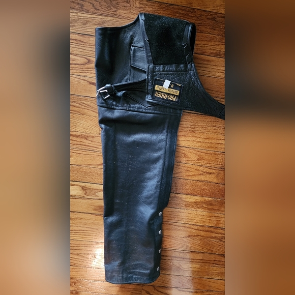 Chaps Genuine Leather Motorcycle Pro Rider Black Size Large - Picture 7 of 15